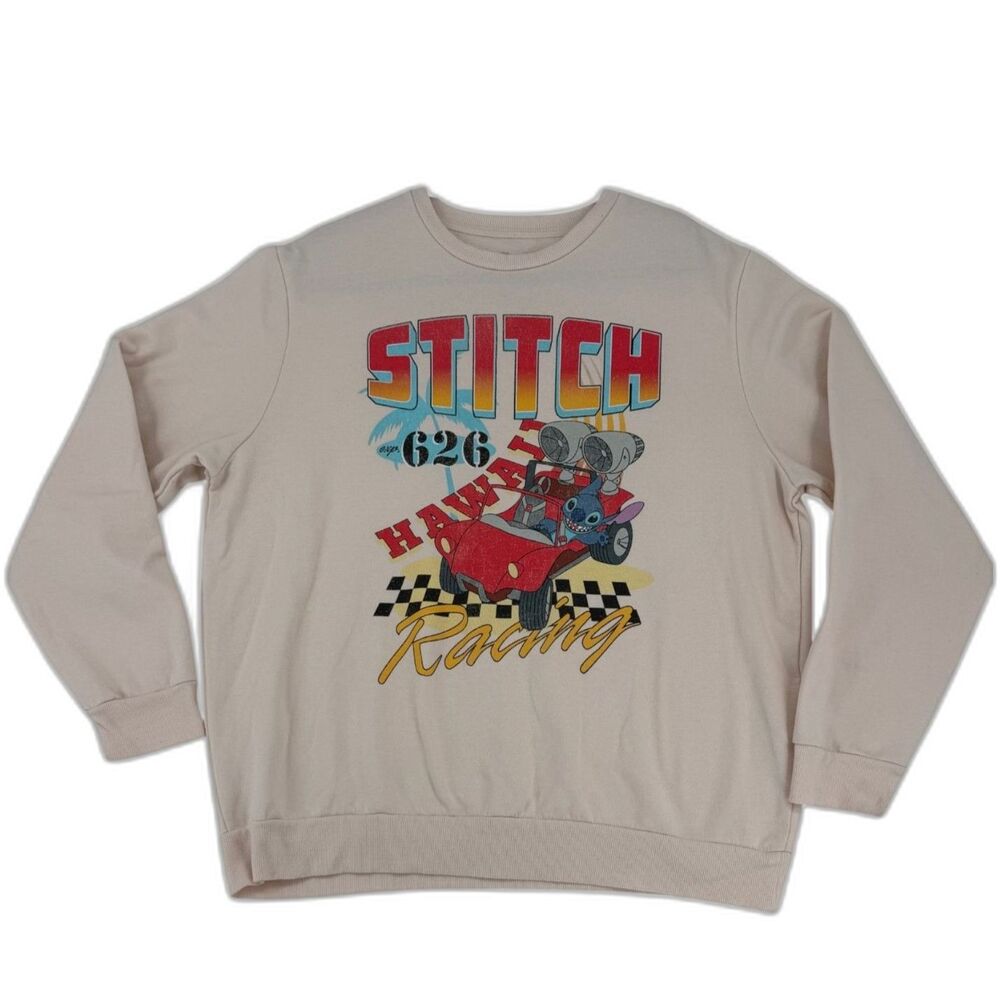 Disney Lilo & Stitch 626 Hawaii Racing‎ Graphic Sweatshirt Cream XL Pullover